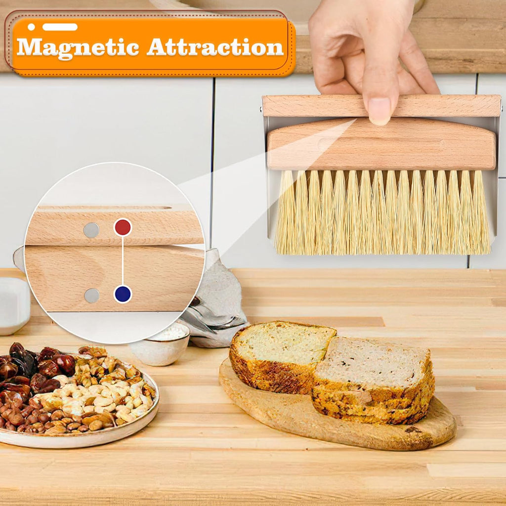Small Dust Pan and Brush Set, Mini Hand Broom and Dustpan Set, Wooden Crumb Sweeper for Home Desktop, Sofa, Pet Care Household (White)