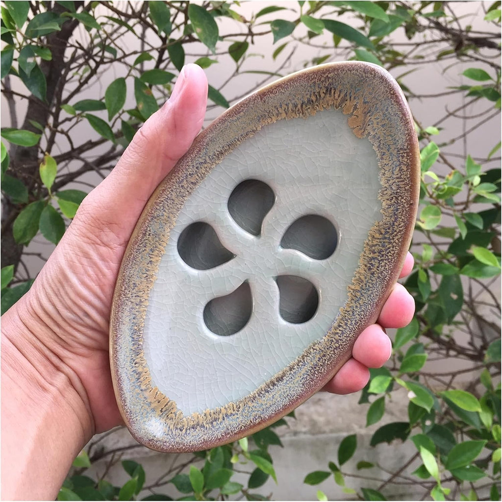 Ceramic Soap Dish with Self Draining Tray for Bar Soap, Bathroom, Kitchen (Pastel Blue)