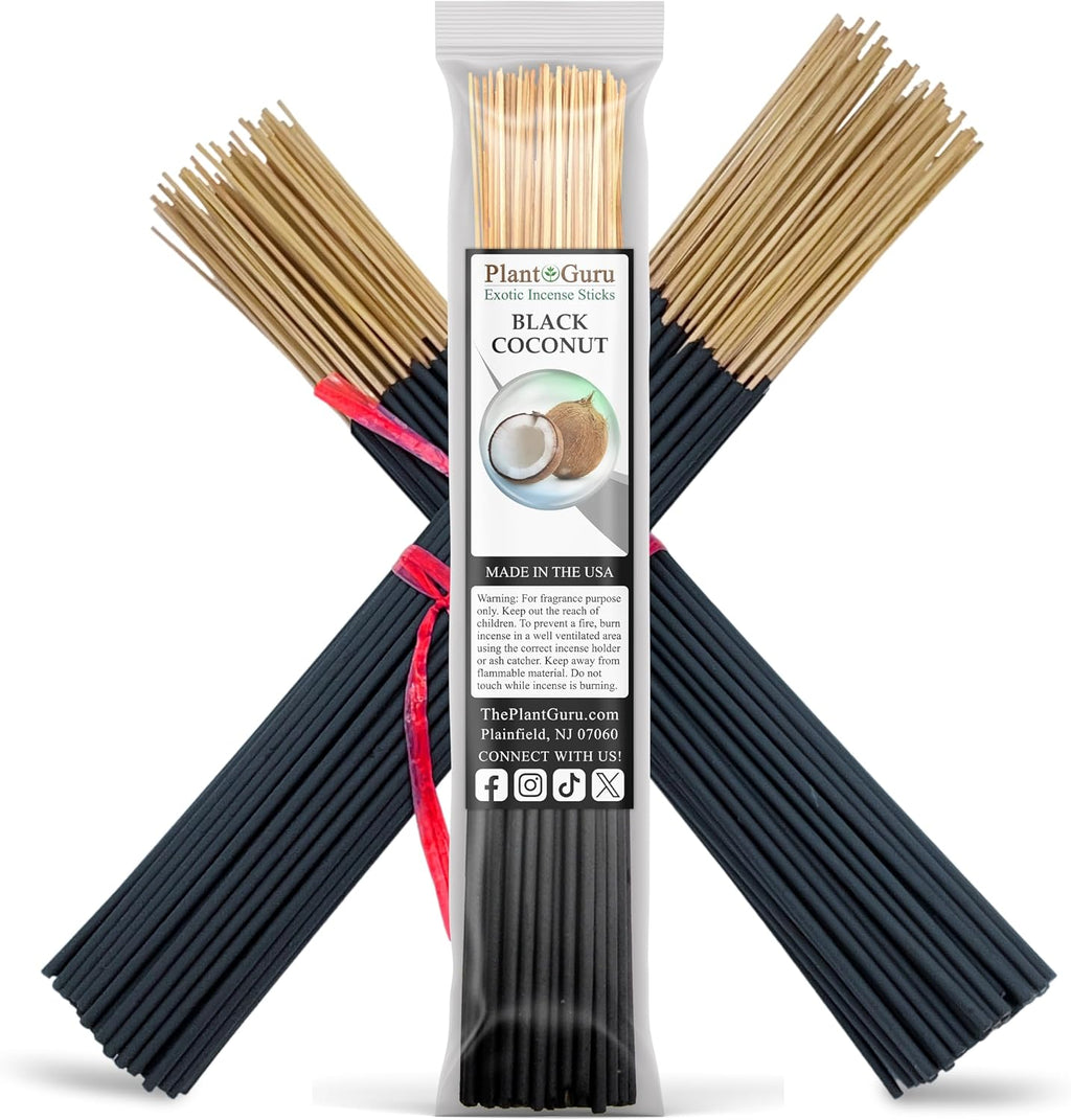 Black Coconut Exotic Incense Sticks 11 Inch - Bulk 1 Bundle 85 to 100 Sticks - Natural 11" Long Lasting Aroma that Burns for 45 to 60 Minutes.
