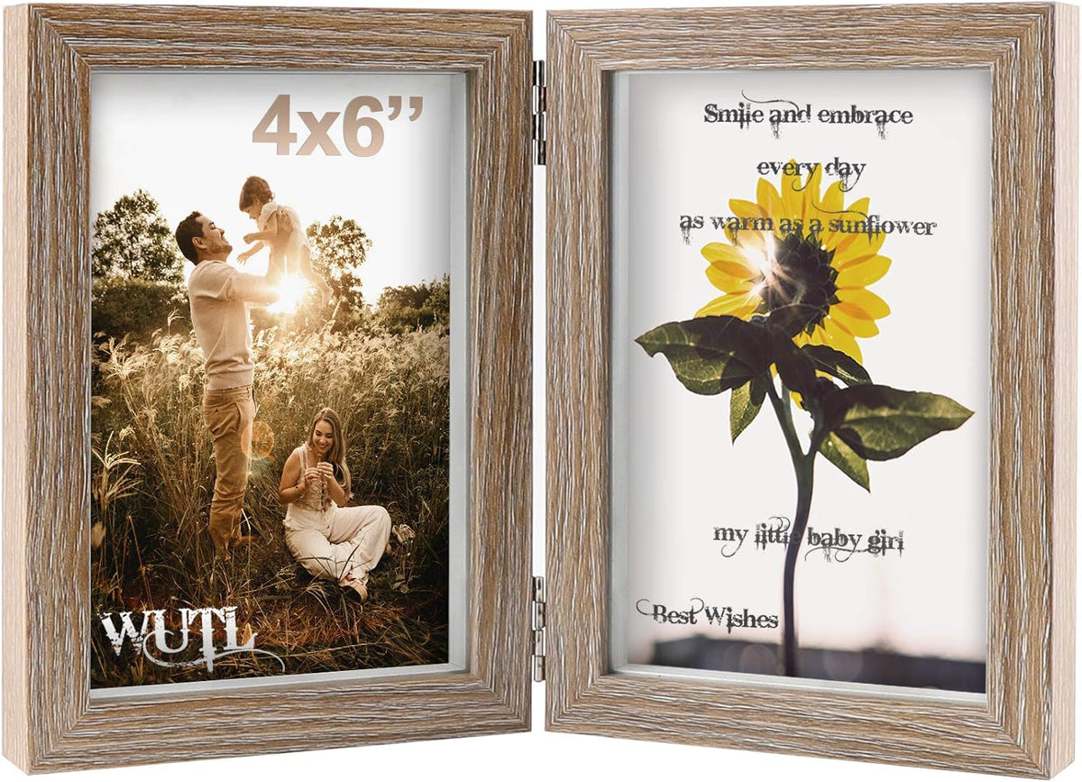 WUTL 4x6 Picture Frame Double Frame Shadow Box with Glass Front Wood Grain