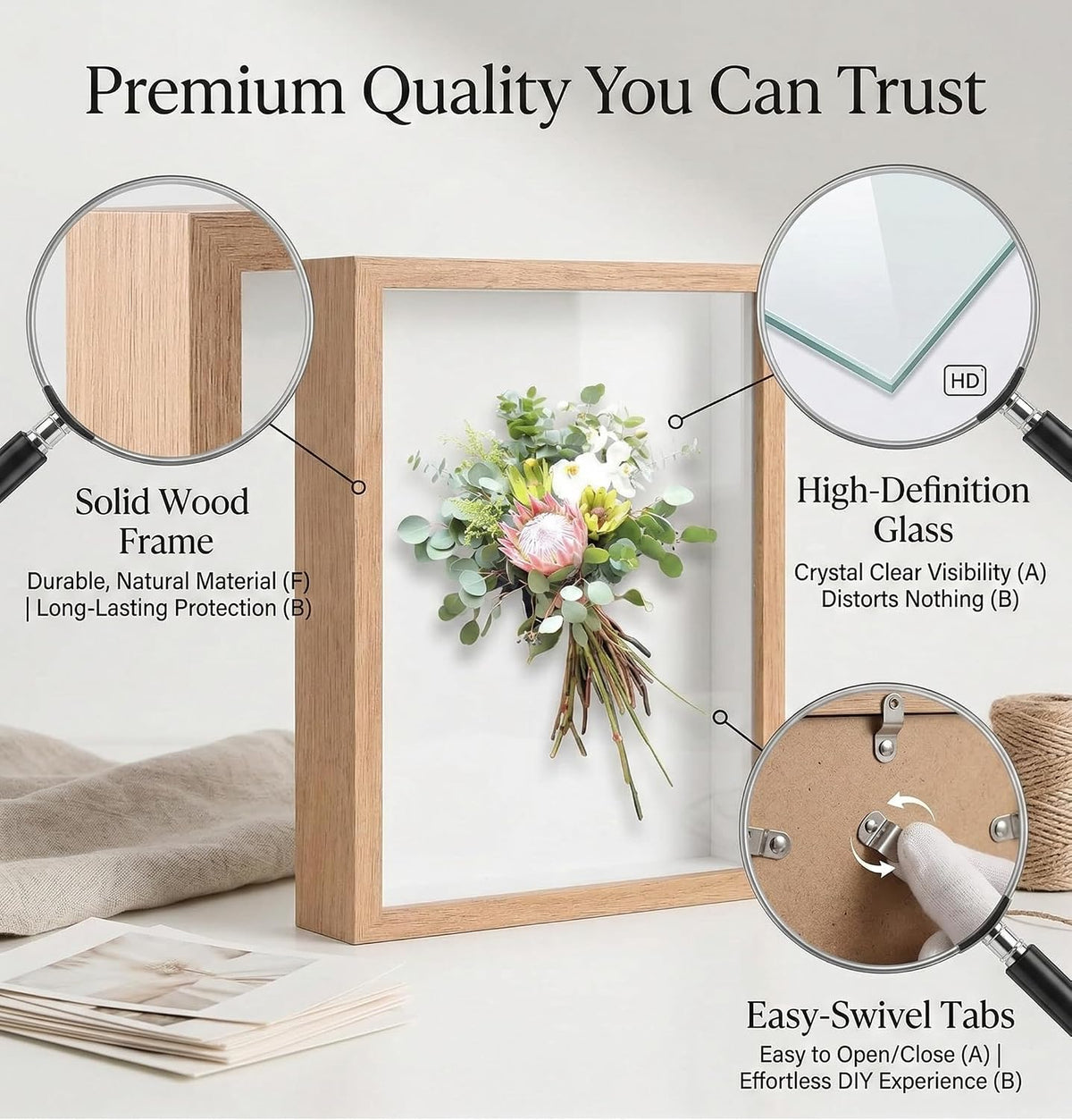 4 Pack Shadow Box Frame Display Cases, 8"x 10" Wood Deep Black Handicrafts Shadowbox Picture Frame for Flowers Jersey Baby Wedding Dress (Burlywood)