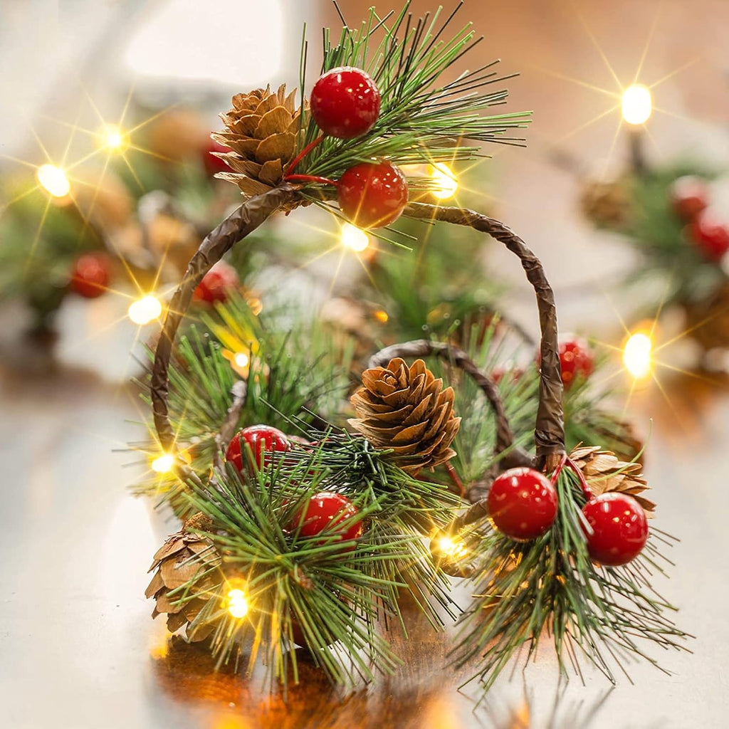 Dazzle Bright Pine Cone Christmas String Lights, Total 6.5FT 20LED Battery Operated Christmas Garland with 8 Modes, Red Berry Pine Cone Fairy String Lights for Indoor Outdoor Xmas Decorations