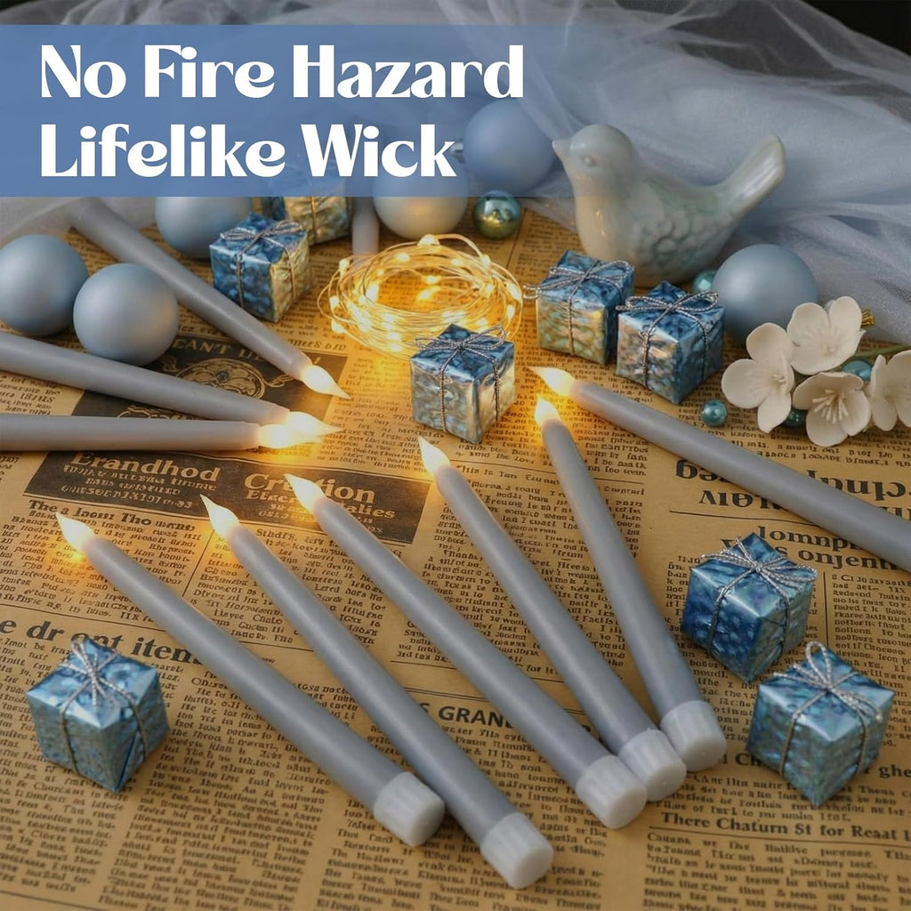Handepo 48 Pack Flameless LED Taper Candle, Dusty Blue, 11 Inch
