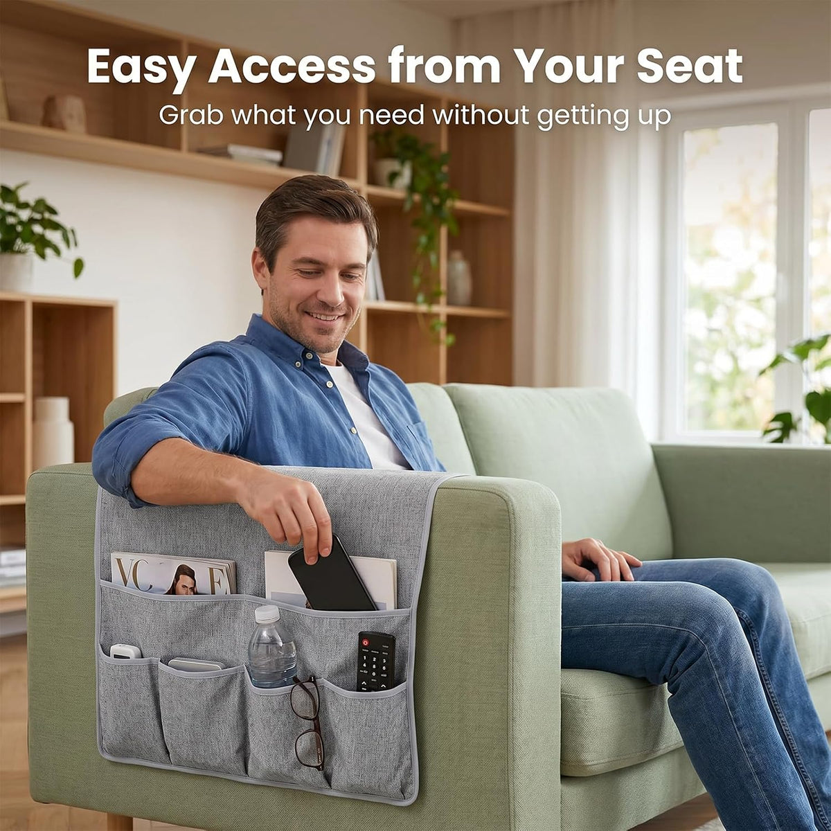 Remote Control Holder,Sofa Armrest Organizer,33.1" x 18.5" (Grey)