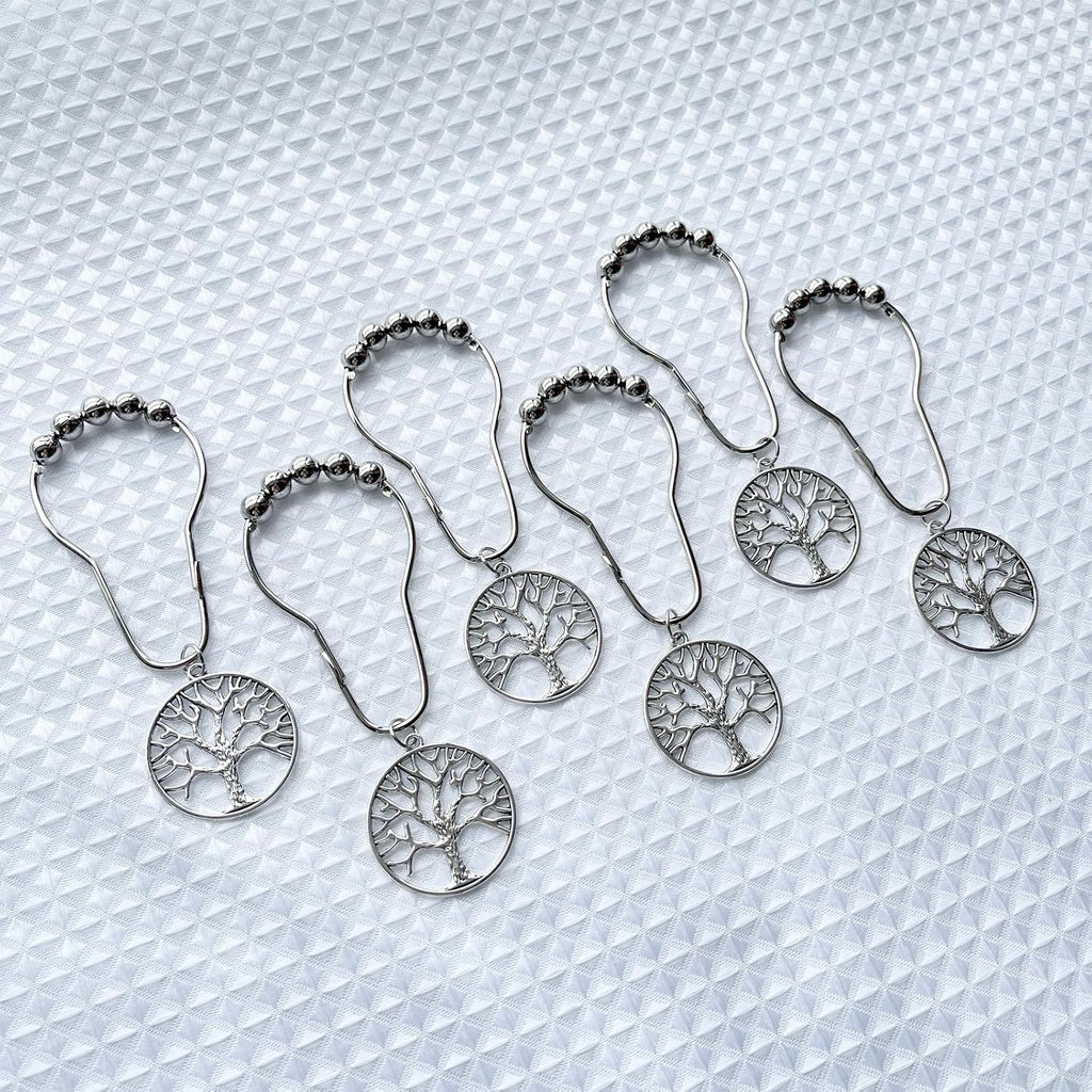 Tree of Life Shower Curtain Hooks Set of 12, Rust Proof Shower Curtain Rings for Bathroom, Metal Decorative Shower Curtain Hangers Bathroom Accessories