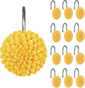 Sunlit Decorative Floral Shower Curtain Hooks, Dahlia Pinnata Flower Shower Curtain Rings, Resin, Bathroom Decoration Yellow Shower Curtain Hooks-12 Pack