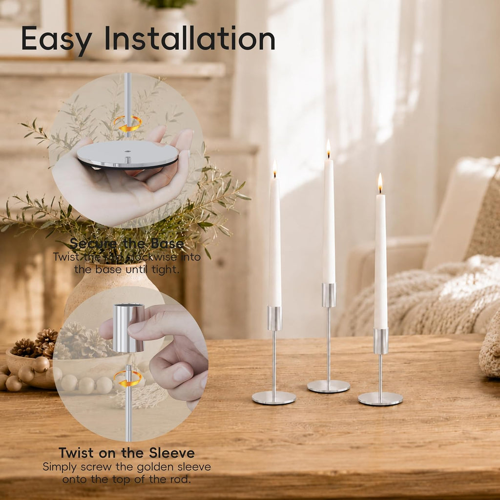 zeochyni Silver Candlestick Holders Set of 6 for Home Decor