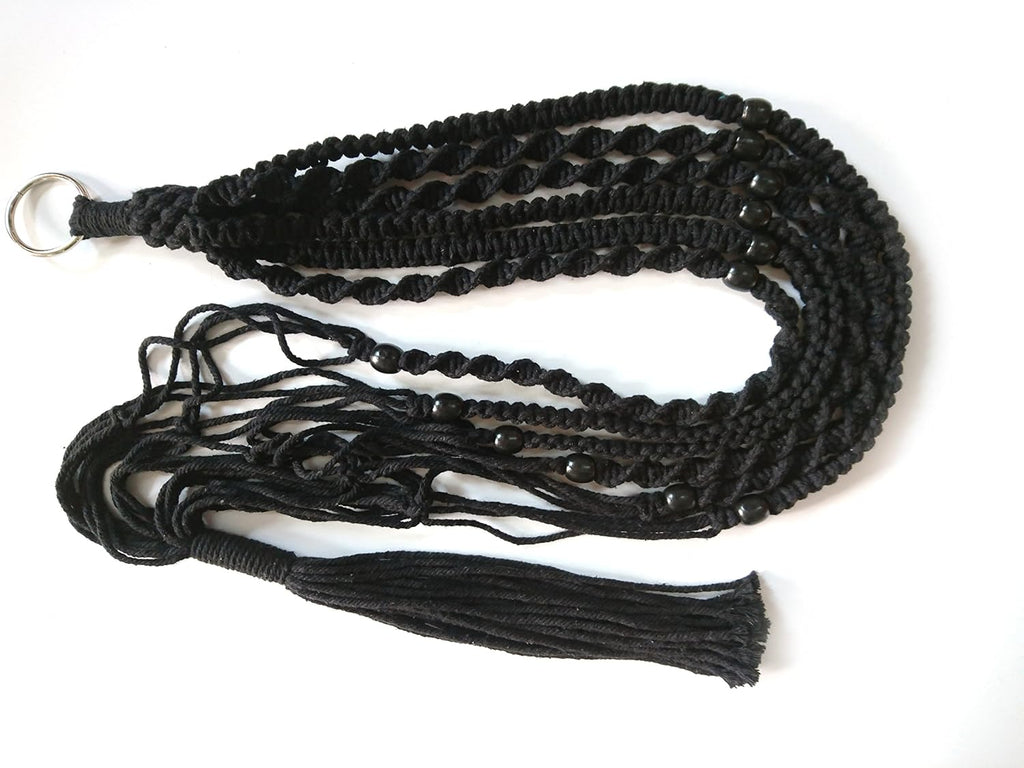 Plant Hanger Macrame Cotton 6 Legs 51 Inches in Tan and Green Color for Indoor Outdoor, Living Room, Kitchen, Deck, Patio, High and Low Ceiling with Size of 10-12 inches Without THE Pot (Black)