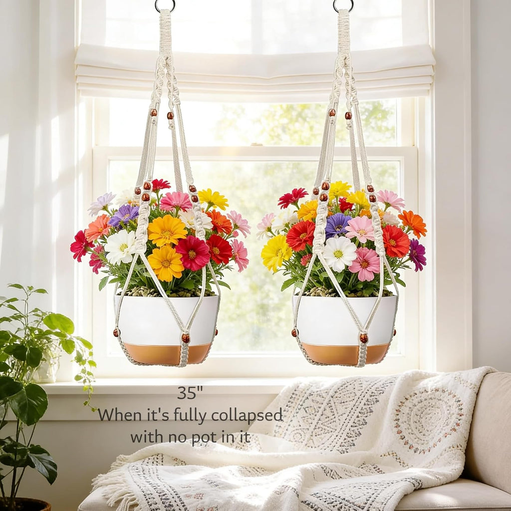 35 inch Macrame Plant Hanger for 5-10 Pot Indoor wall Window Boho Long Crochet White Rope Hanging Planters for Plant Holder Outdoor (Ivory2)
