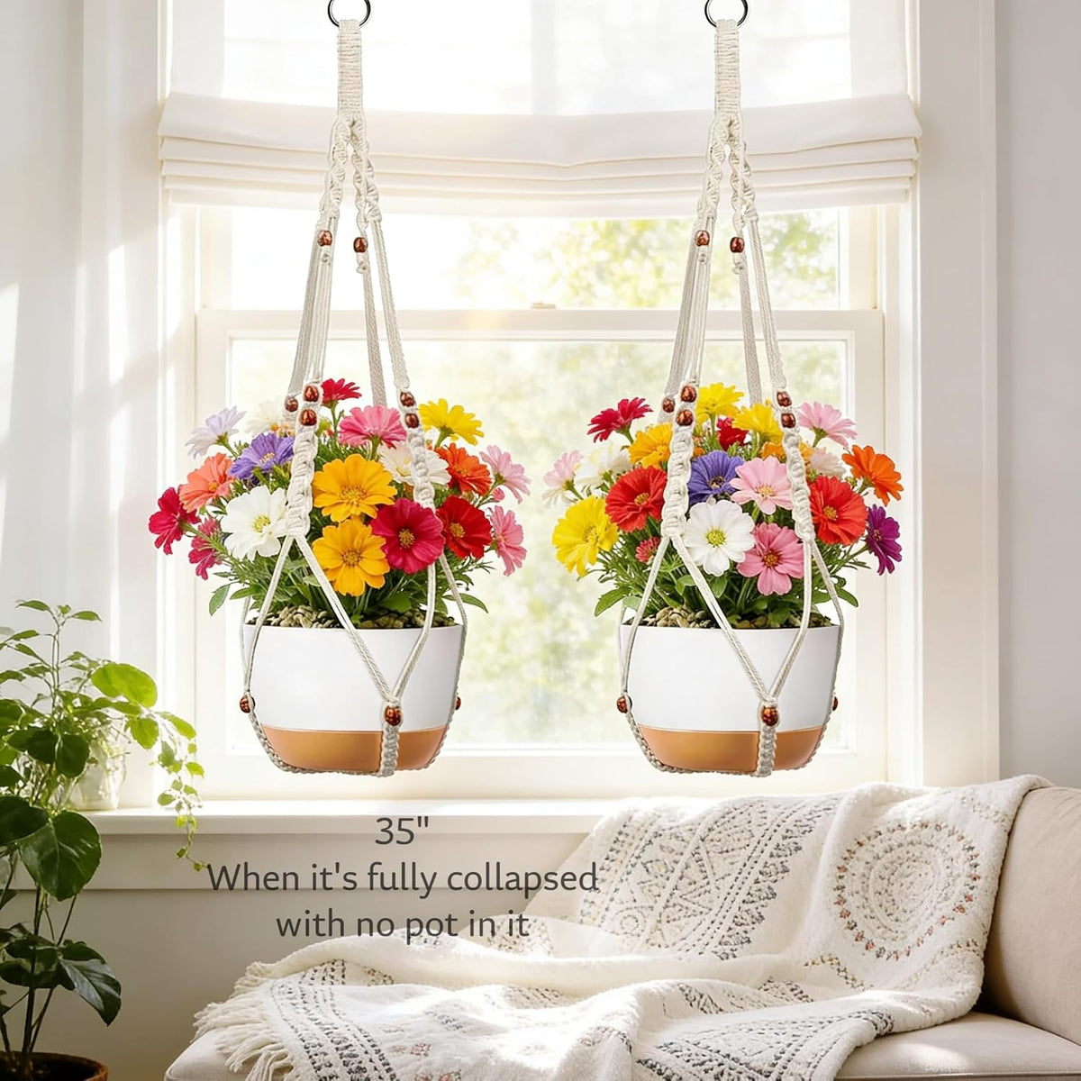 35 inch Macrame Plant Hanger for 5-10 Pot Indoor wall Window Boho Long Crochet White Rope Hanging Planters for Plant Holder Outdoor (Ivory2)