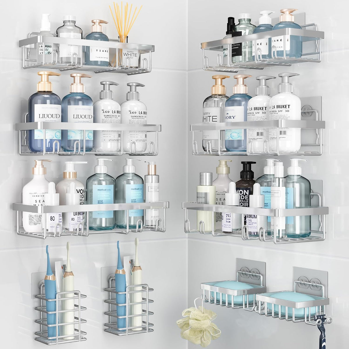 Liuoud 10 Pack Shower Caddy Chrome Silver Bathroom Storage Decor