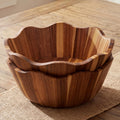 2 Pcs Scalloped Decorative Wooden Bowl 12 Inch Acacia Wood Fruit & Serving Bowl Handcrafted Rustic Decorative Bowls for Fruit, Salad, Snacks and Home Kitchen Counter Decor Wedding Decor