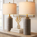 PARTPHONER 27" Vintage Ceramic Table Lamp Set of 2, Rustic Farmhouse Bedside Lamps with Ribbed Textured Finish, Greyish Brown Earth Tone Nightstand Lamps for Living Room Bedroom End Tables Home Decor