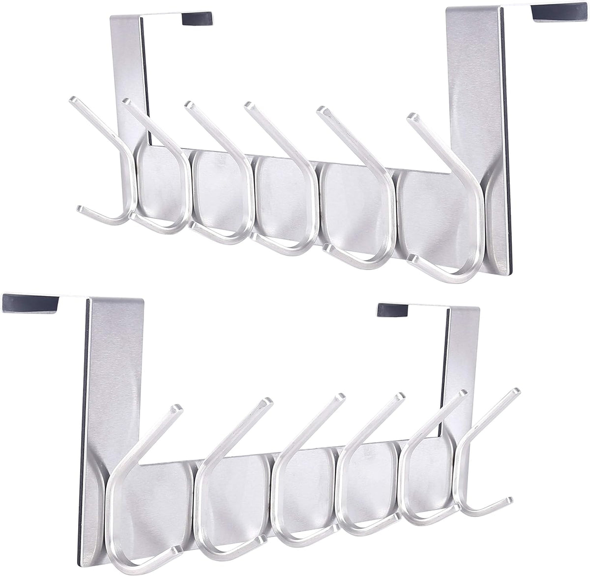 SKOLOO Over The Door Hook - for Doors up to 1-3/4'' Thickness, Silver, No Assembly Required, Stainless Steel, Door Coat Rack for Entryway & Bathroom Hanging Coats, Backpack, Robes, Towels, Pack of 2
