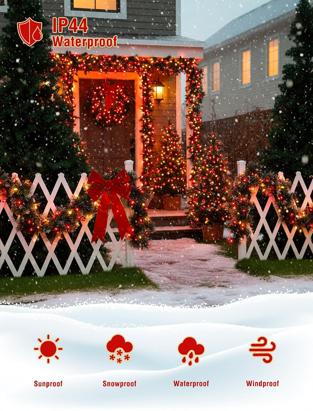 Hopolon Red Warm White Christmas Lights, 2 Pack 50 Count 13FT Green Wire