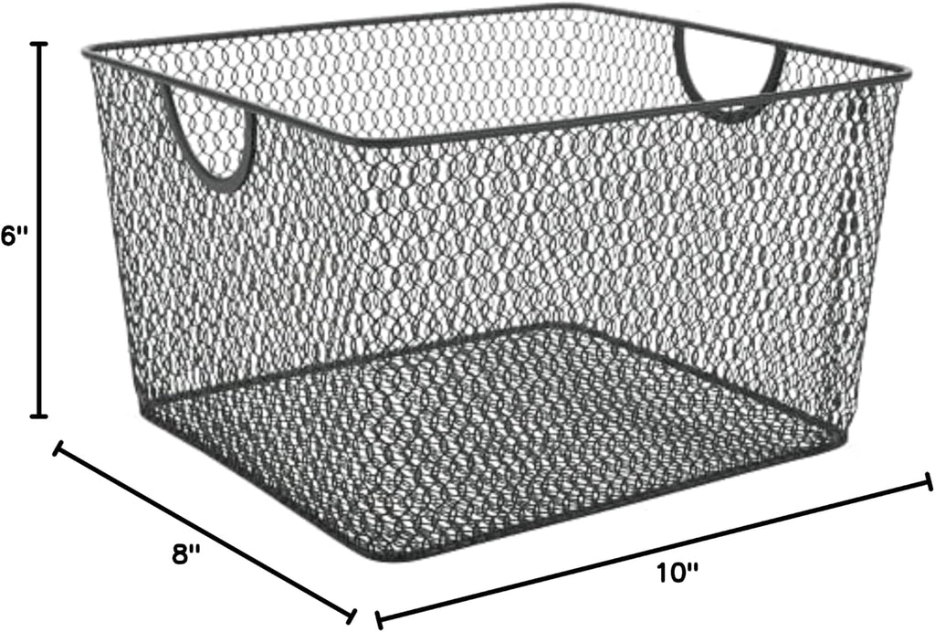 YBM Home Wire Mesh Kitchen Storage Basket Organizer for Organizing Household Pantry and Kitchen Cabinets - Multipurpose Wire Storage Baskets for Home, Dorm Room, Garage, Black - 2 Pack