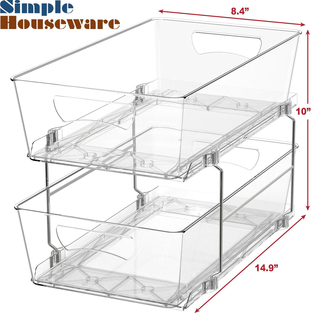Simple Houseware 2 Tier Basket Drawer Cabinet Pull-Out Organizer, Clear