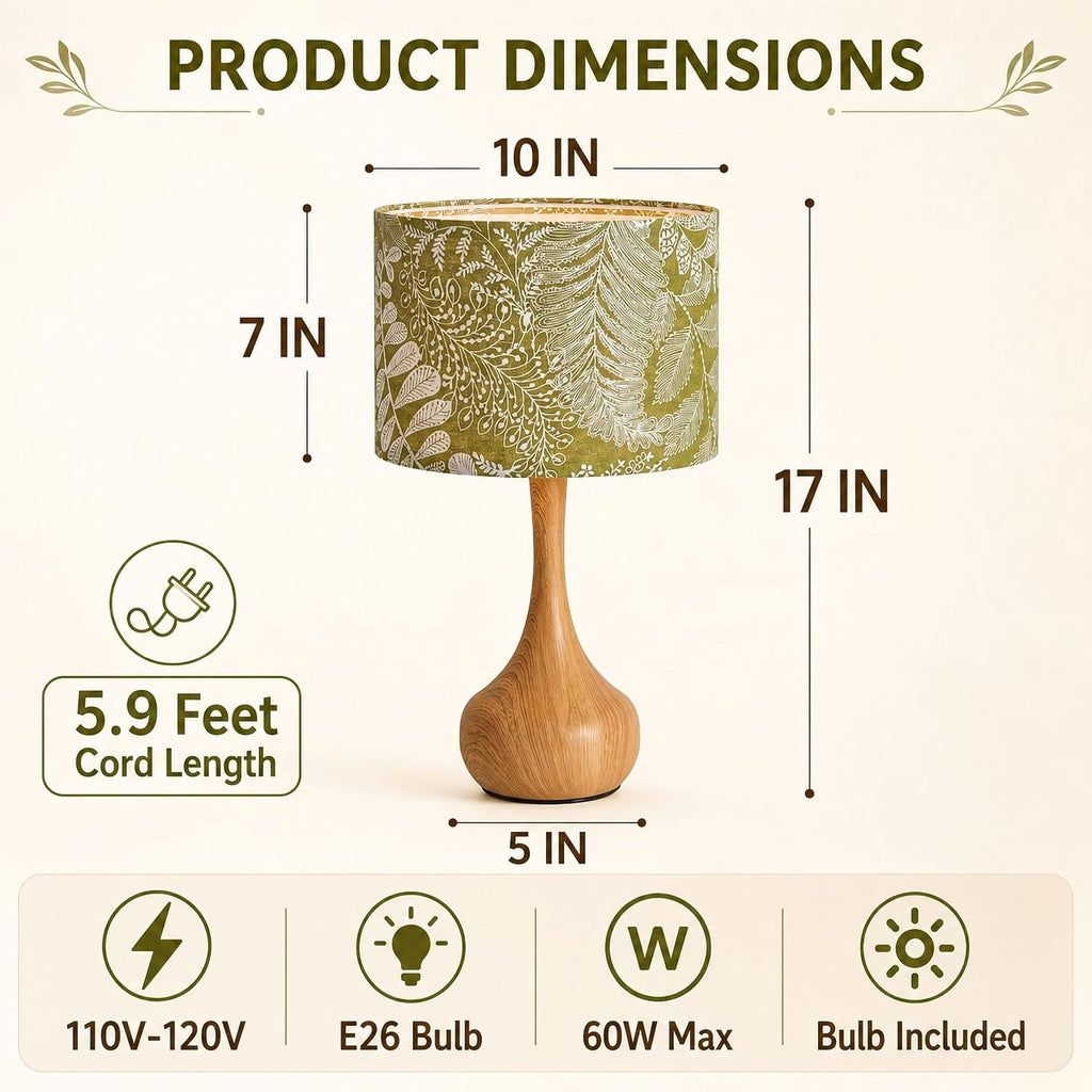17" Small Green Shade Yellow Table Lamp for Bedroom Living Room