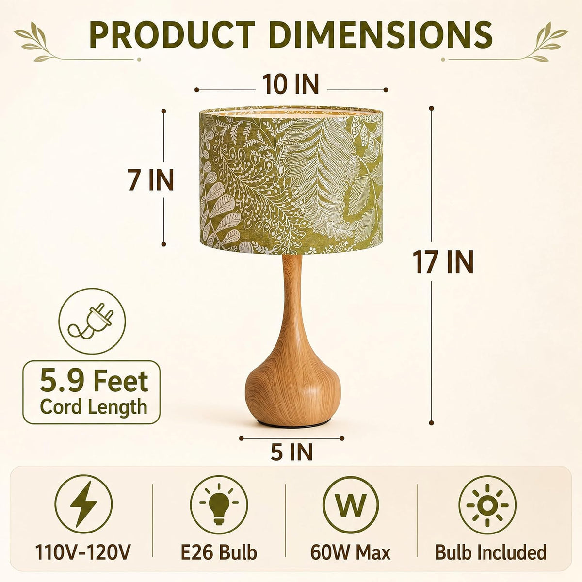 17" Small Green Shade Yellow Table Lamp Set of 2 for Bedroom Living Room
