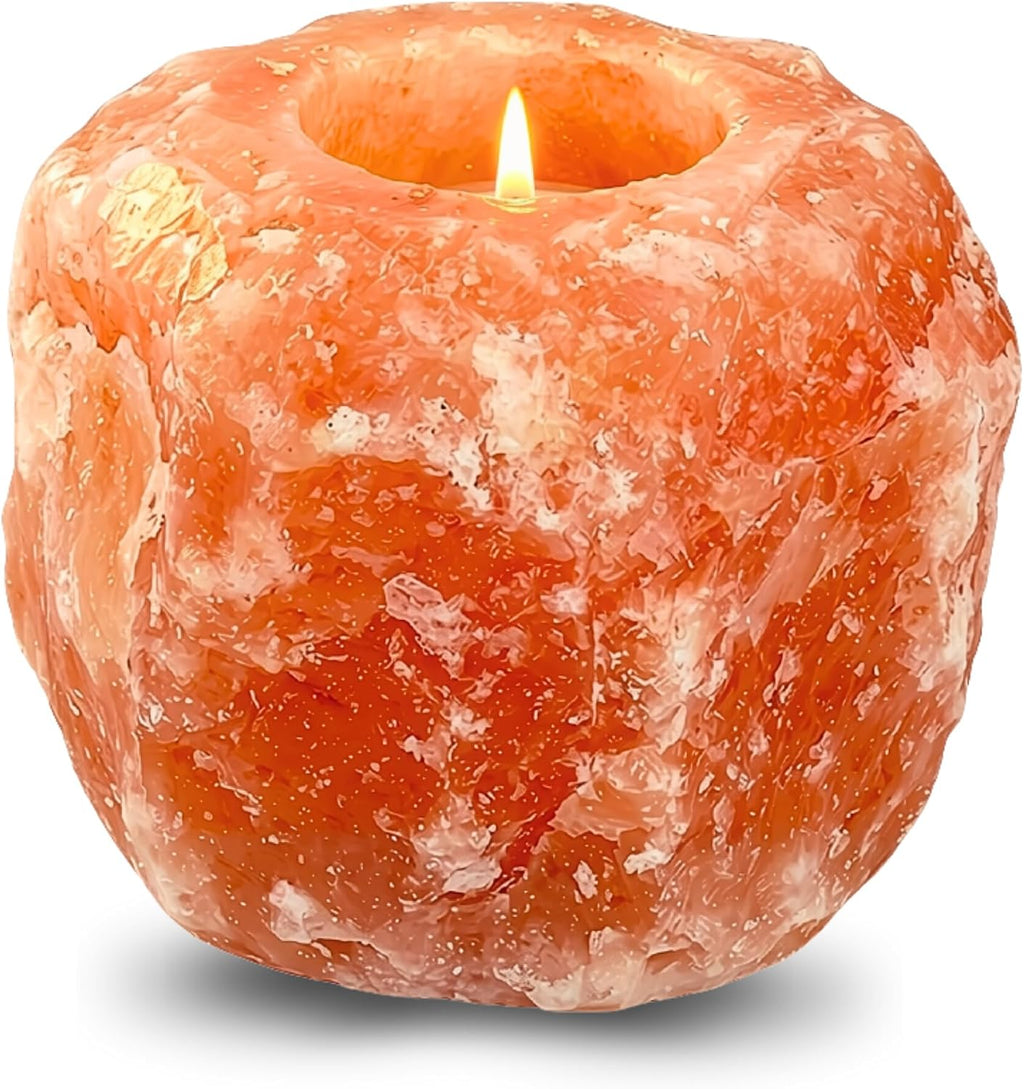 Pride of India Himalayan Pink Salt Tea Light Holder | Handcrafted Crystal Himalayan Rock Votive Candle Holder | Warm Amber Glow for Home Decor, Desk, Meditation & Yoga | Housewarming Gift