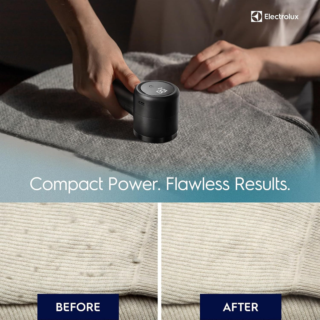 Electrolux Rechargeable Fabric Shaver | Compact Travel Lint Remover for Clothes & Furniture | Eliminates Fuzz & Pilling | 3-Speed Electric Lint Shaver with Type-C Fast Charging Port - Black