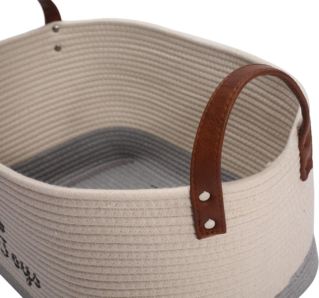 Large Dog Toy Basket, 100% Cotton Rope Dog Toy Storage Bin-Beige