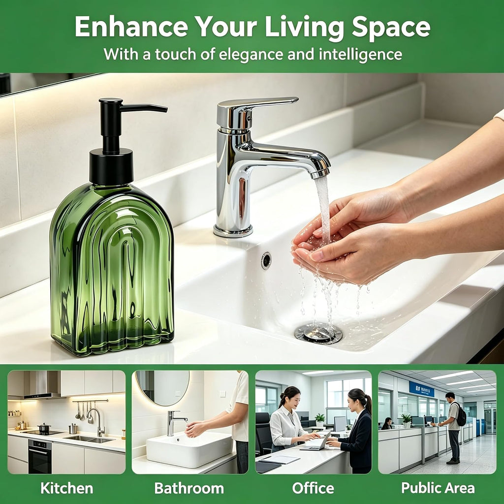 YYTSGG Green Glass Soap Dispenser with Plastic Pump, 13.5Oz