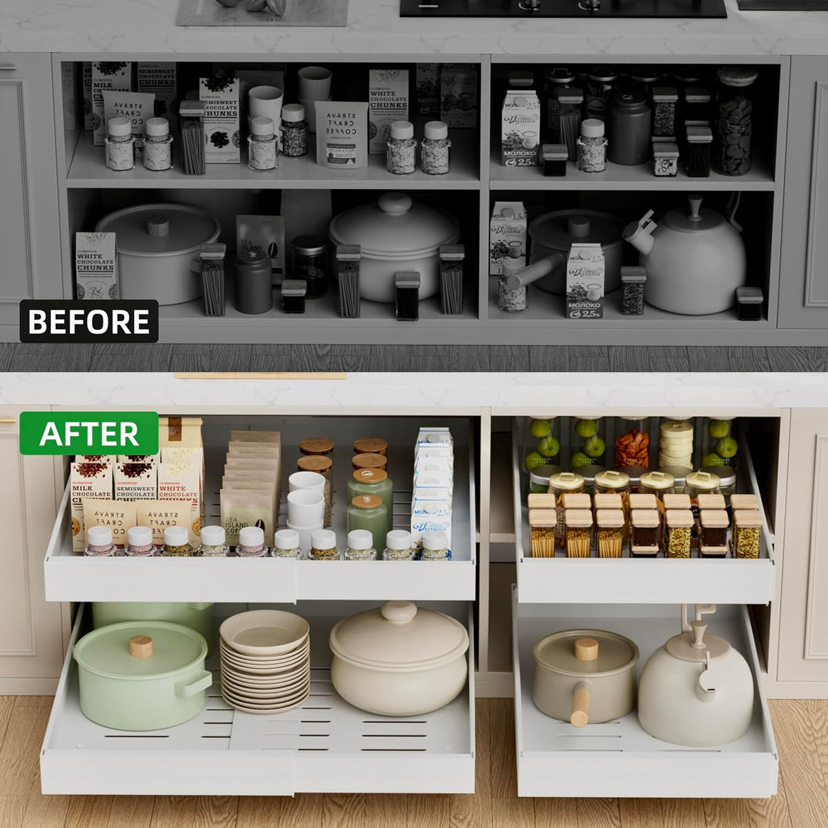 PAKETA 1 Pack Expandable Pull Out Cabinet Organizer,21" Deep