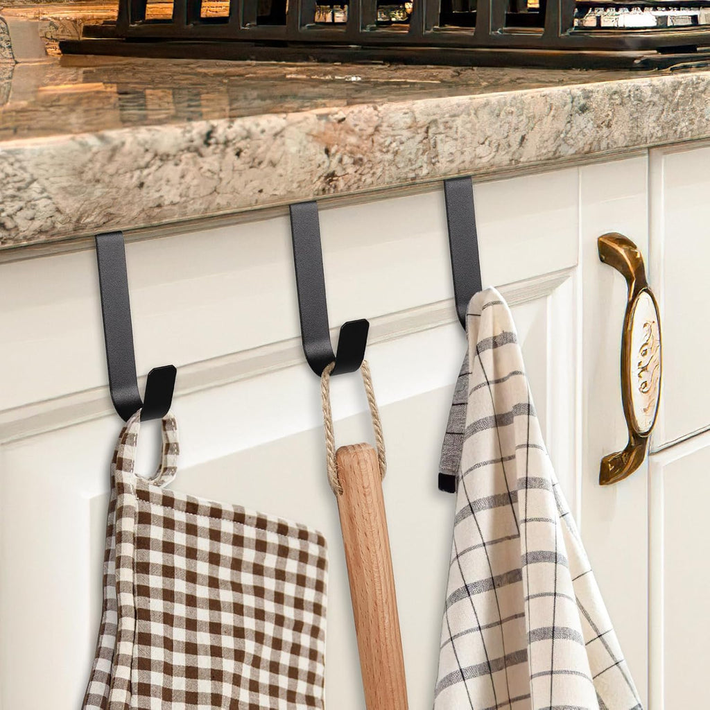 15 Pack Over The Cabinet Door Hooks, Cabinet Drawer Organizer, Metal Cabinet Hooks for Hanging Stocking Clothes Towels (Black)
