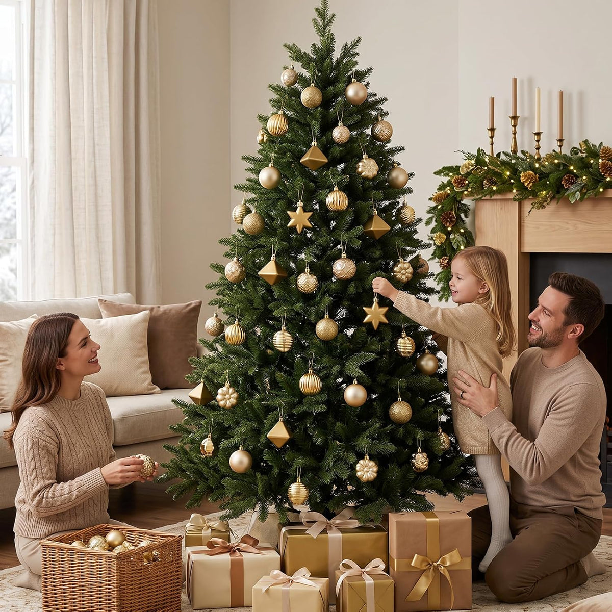 DecorbyHannah 45ct Mini Christmas Ornaments Set Tree Decorations Gold White
