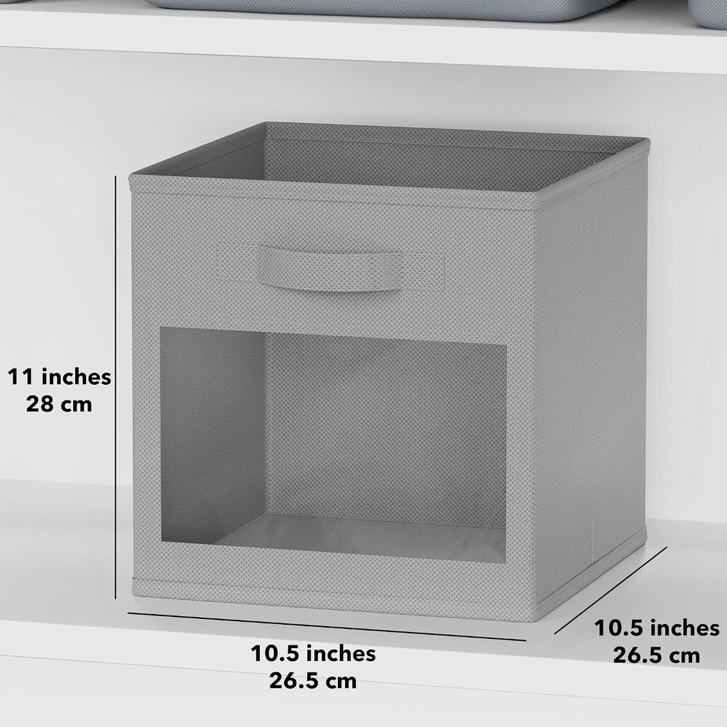 SpaceAid Storage Cubes with Clear Windows, Set of 6 Fabric Bins, 11 Inch Foldable Baskets Boxes for Closet, Cubby Shelf or Cube Storage Organizer, Grey