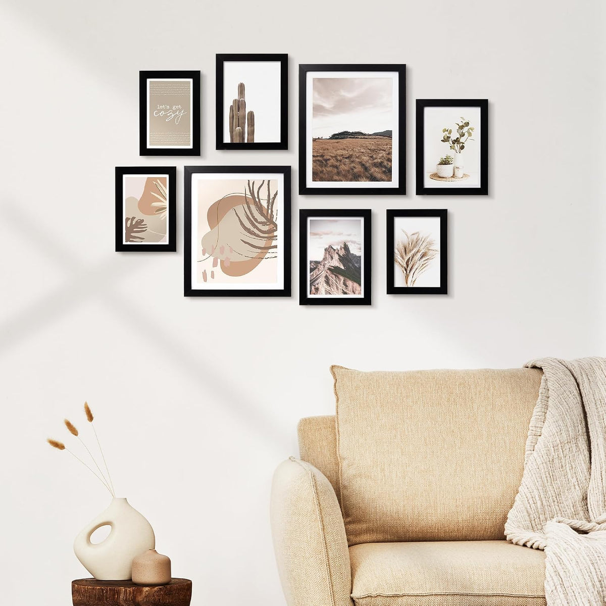 ArtbyHannah Gallery Wall Frame Set, 8 Pack Neutral Wall Decor, Black, Small