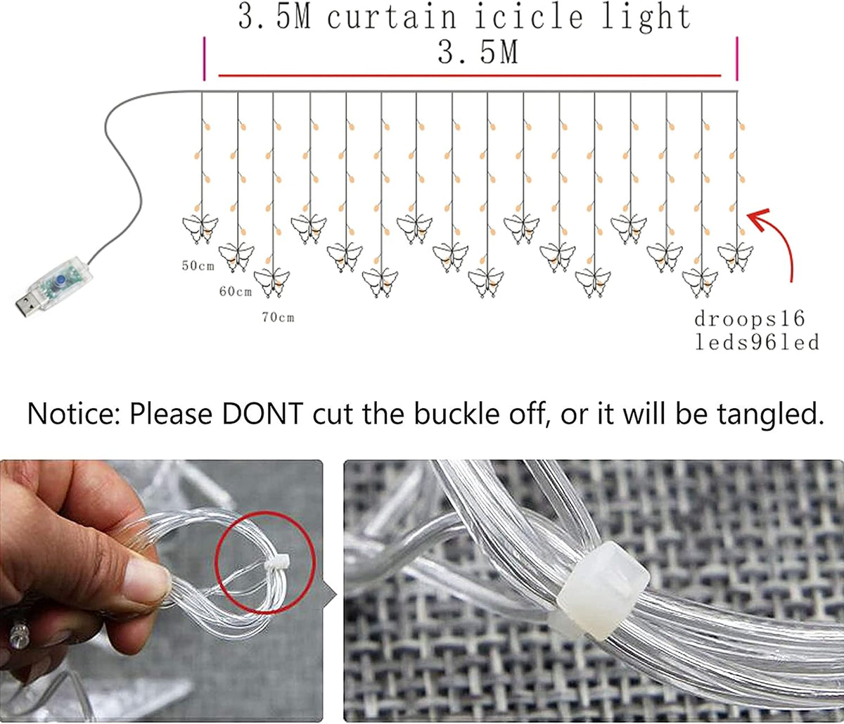 Butterfly Curtain Fairy Lights USB Plug in, 8 Modes 96 LED 11.5FT Firefly Window Twinkle Timer String Lights with Remote for Bedroom Patio Christmas Wedding Party Decoration (Pure White)