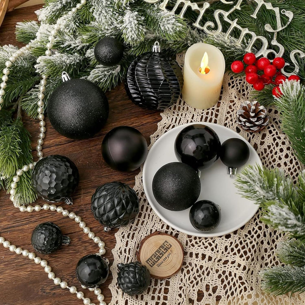 Christmas Balls Ornaments -36pcs Shatterproof Christmas Tree Decorations with Hanging Loop for Xmas Tree Wedding Holiday Party Home Decor,6 Styles in 3 Sizes(Black)