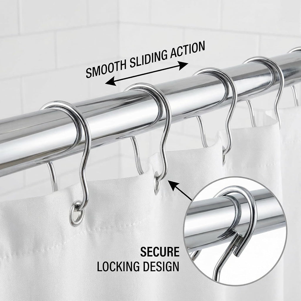 Silver Shower Curtain Rings Metal Hooks Ring (24 Pack) Nickel Plated Rustproof for Bathroom Shower Rod