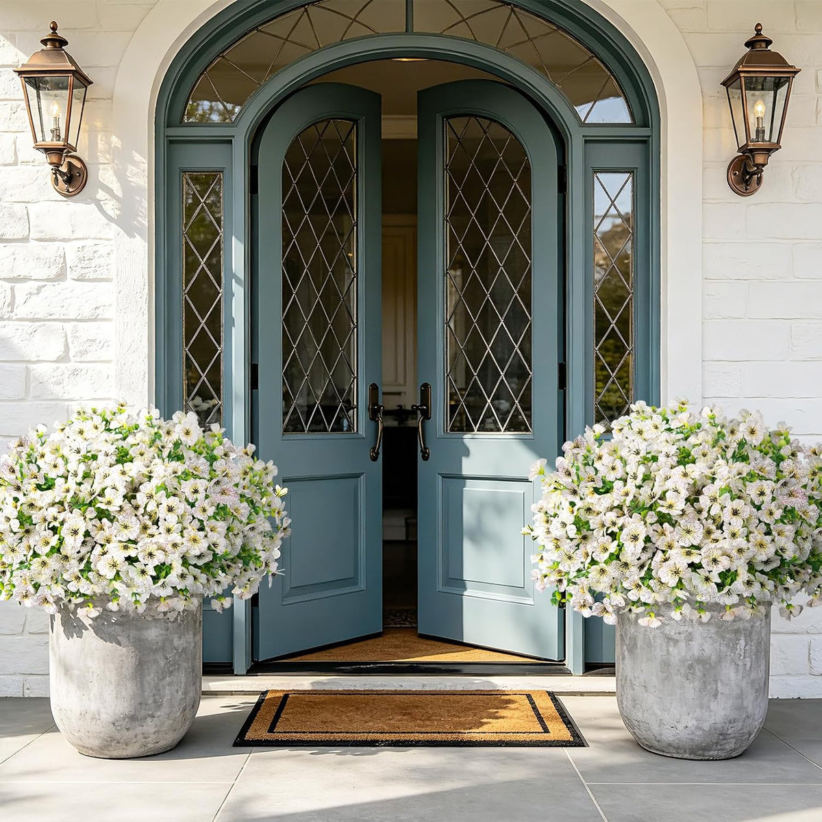 12 Bundles Artificial Flowers for Outdoors, Fake Silk Plastic Flowers for Outside, UV Resistant Faux Plants for Outside Garden Porch Window Home Planters Decoration (White)