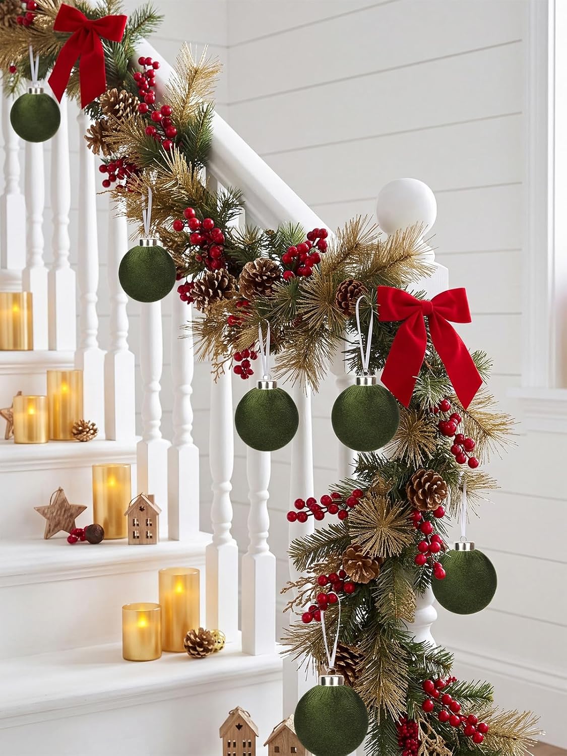 Green Velvet Ornaments for Christmas Tree 15Pcs Flocked Ornaments Balls
