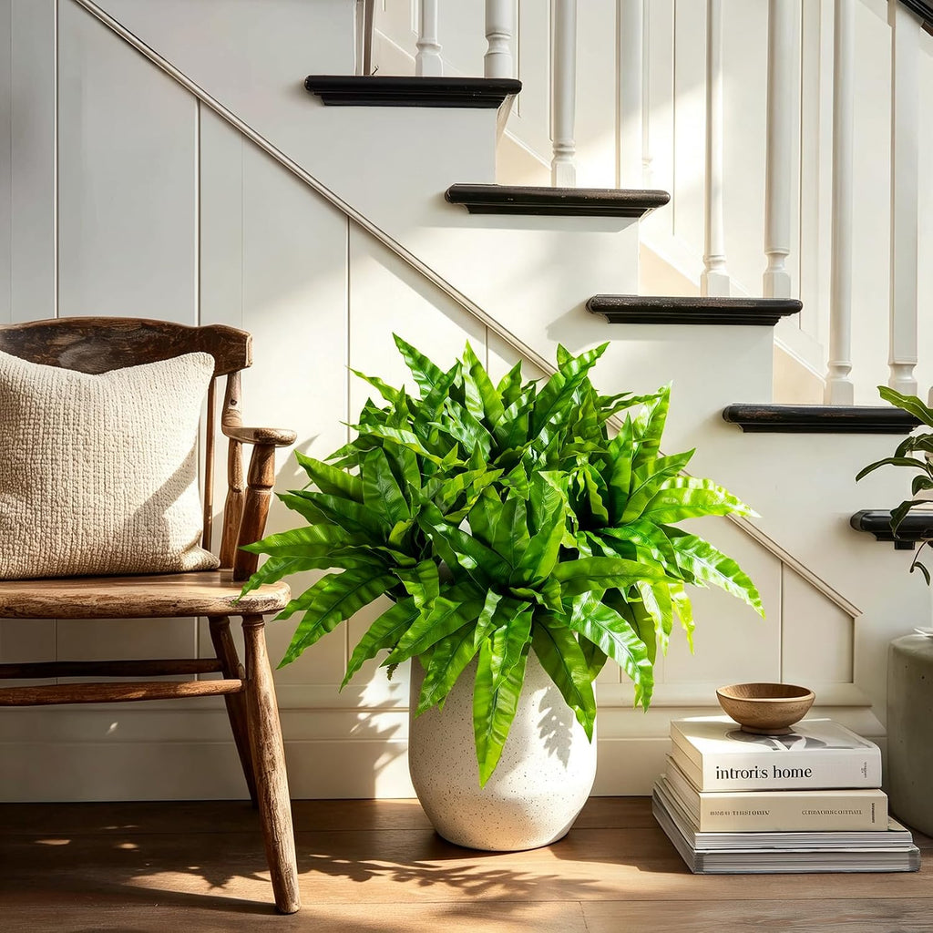 4 Pcs Artificial Greenery Stems Fake Bird Nest Fern Faux Branches Artificial Plants Realistic Fake Dracaena Realistic Plants for Indoor Outdoor Porch Patio Home Office Living Room Decor (Bright Green)