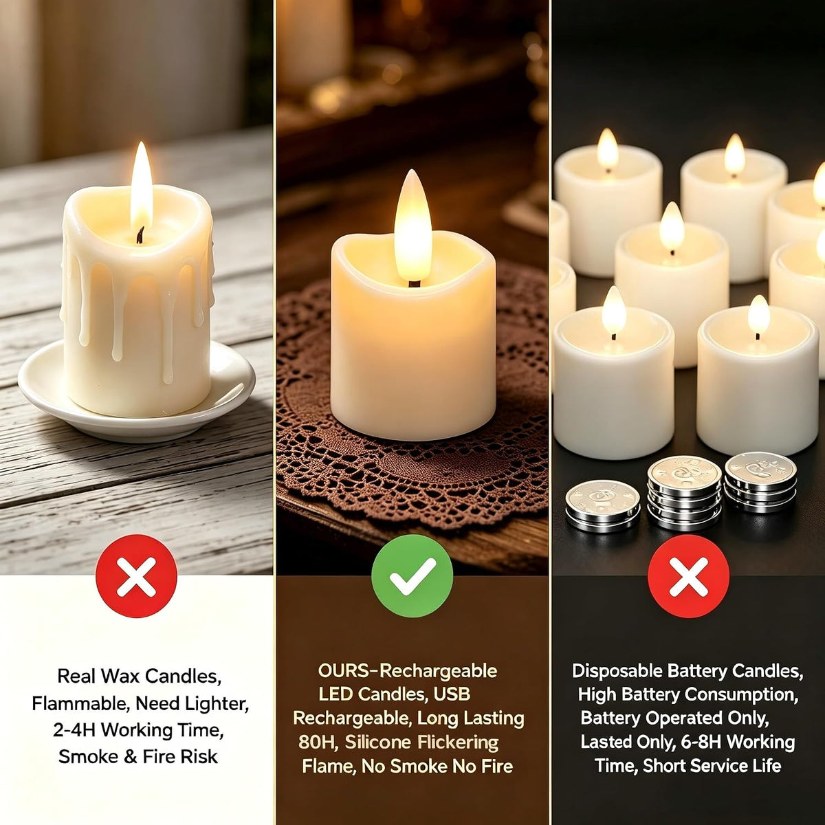 Rechargeable Flameless Tea Light Candles with Timer Remote, 1.5"x2.2" Electric Fake Flickering Votive Candles for Anniversary Wedding Centerpiece Table Decor Funeral Halloween Christmas (6 Pack)