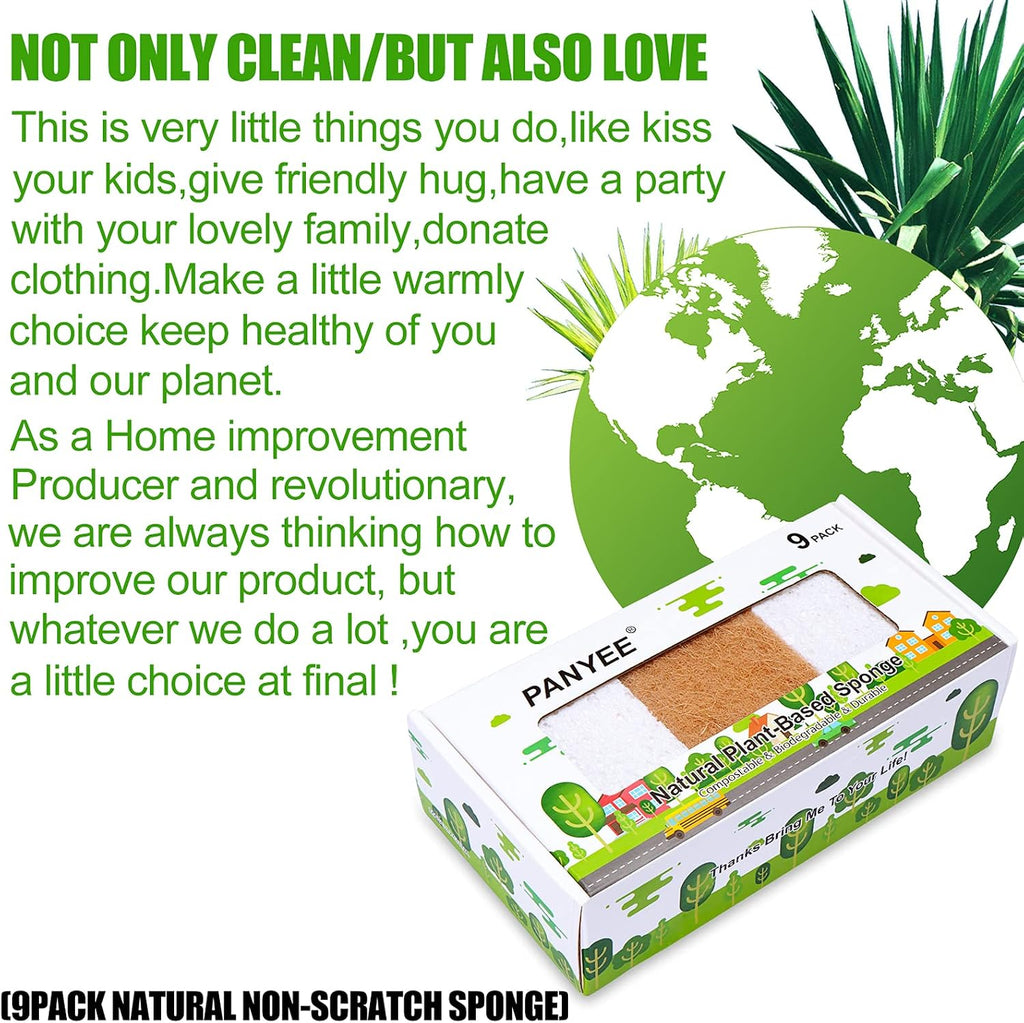 Natural Sponges Kitchen 9Pack,Eco Friendly Non-Scratch Scrub Sponge,Biodegradable Sisal Scrubber with Compostable Dish Sponges for Kitchen Cleaning…