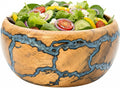 Decorative Wooden Bowl, Handcrafted Blue Resin Serving Bowl for Salad, Fruit & Kitchen Table Décor Bowl (Medium)