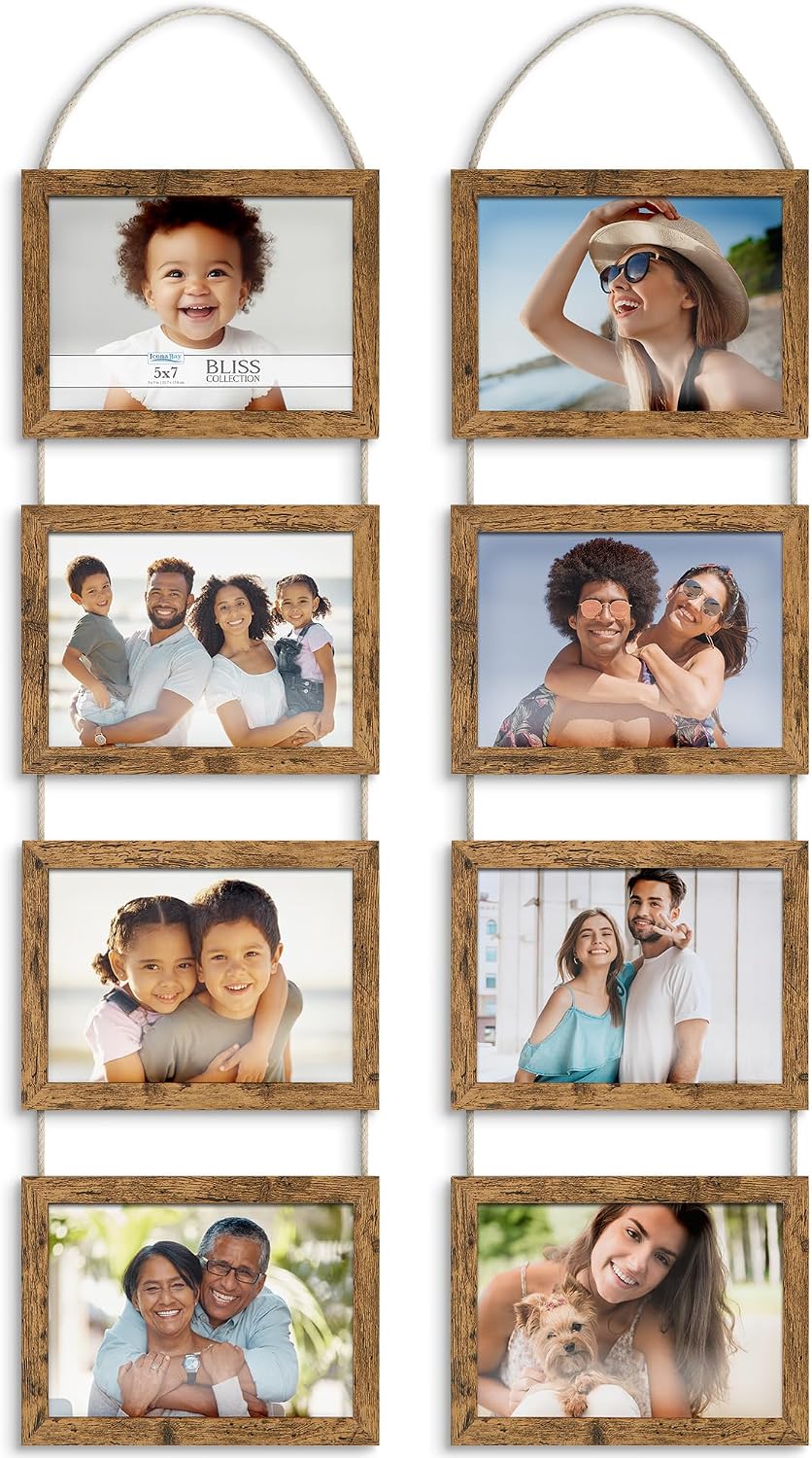 5x7 Hanging Picture Frames Collage with 8 Openings - Rustic Brown, 2 PK