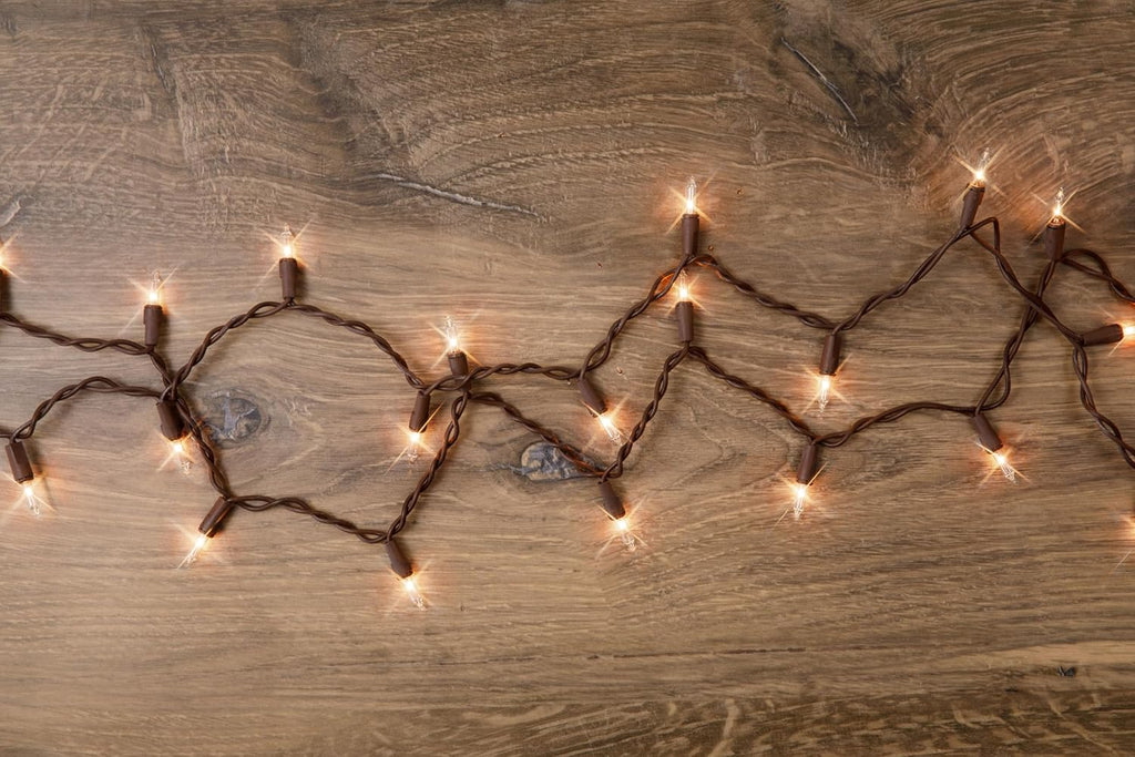 612 Vermont 35 Clear Mini Christmas String Lights on Brown Wire Cord