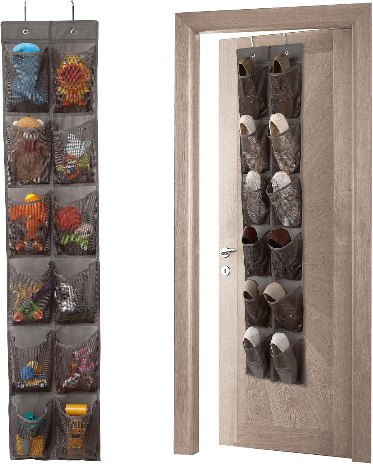 GOMAJI 12 Large Pockets Over The Door Hanging Shoe Organizer, LIGHT BROWN COLOR