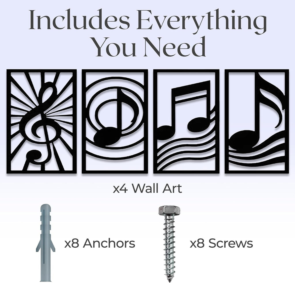 GALLERY GRACE 4-Pc Music Notes Metal Wall Art, Black Wall Decor Set