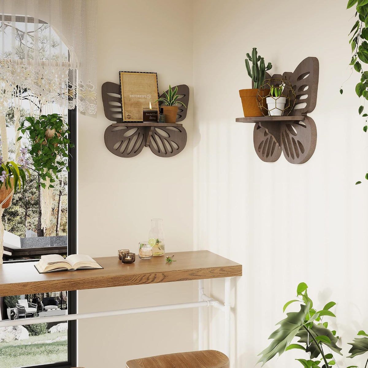 Butterfly Shaped Nursery Wall Deor, Solid Wood Floating Shelves, Small Decorative Shelf Wall Mounted, Cute Display Rack for Kid’s Room, Hanging Wall Shelf for Toys, Plants and Decorations Storage