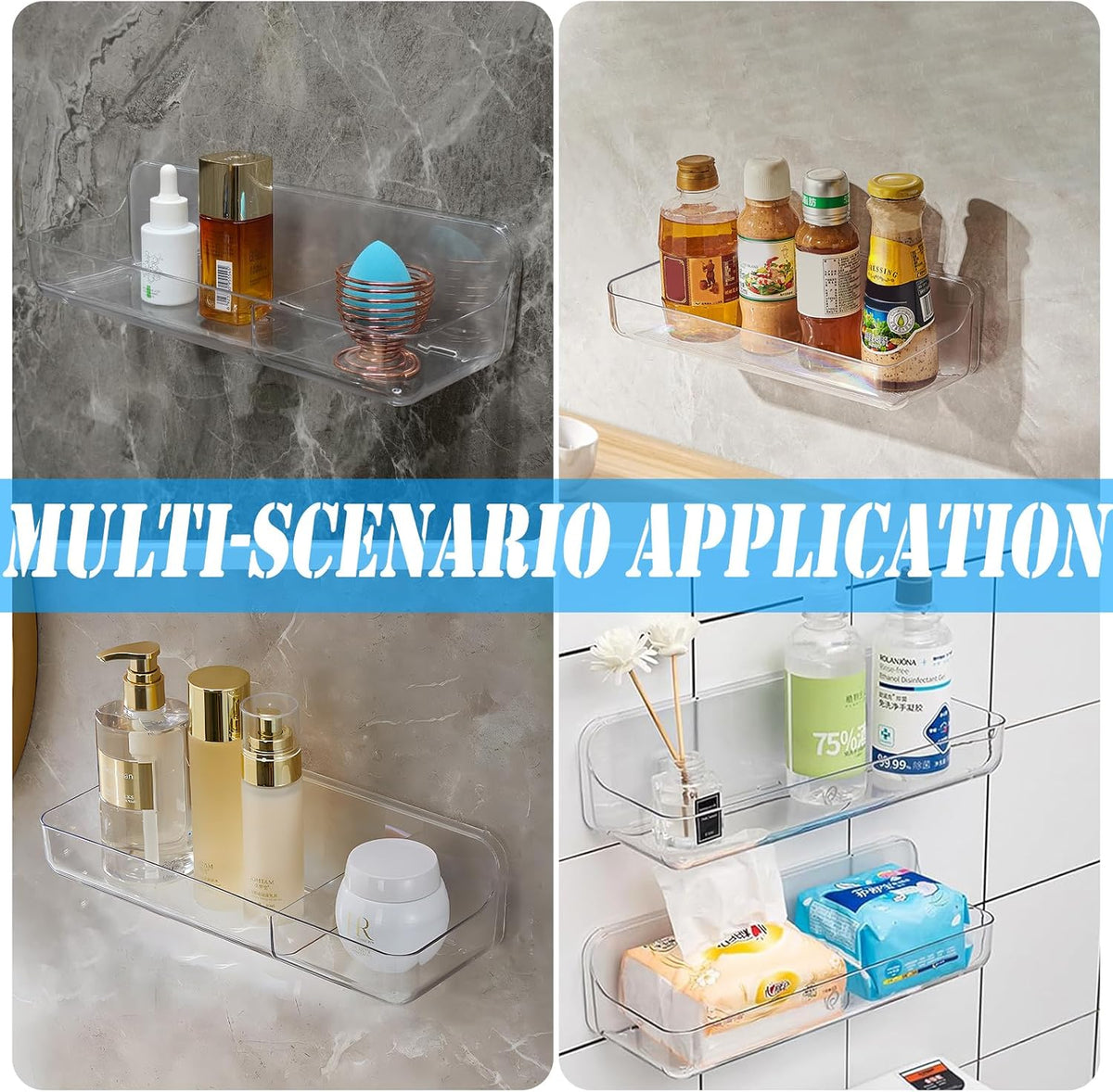 Cerpourt 2PK Bath Toy Storage Holder for Bathtub Large，Acrylic Adhesive Shelves, Adhesive Tape Bathroom Mirror Shelf,No Drilling Capacity Bathtub Toy Organizer Shower Caddy for Bathroom
