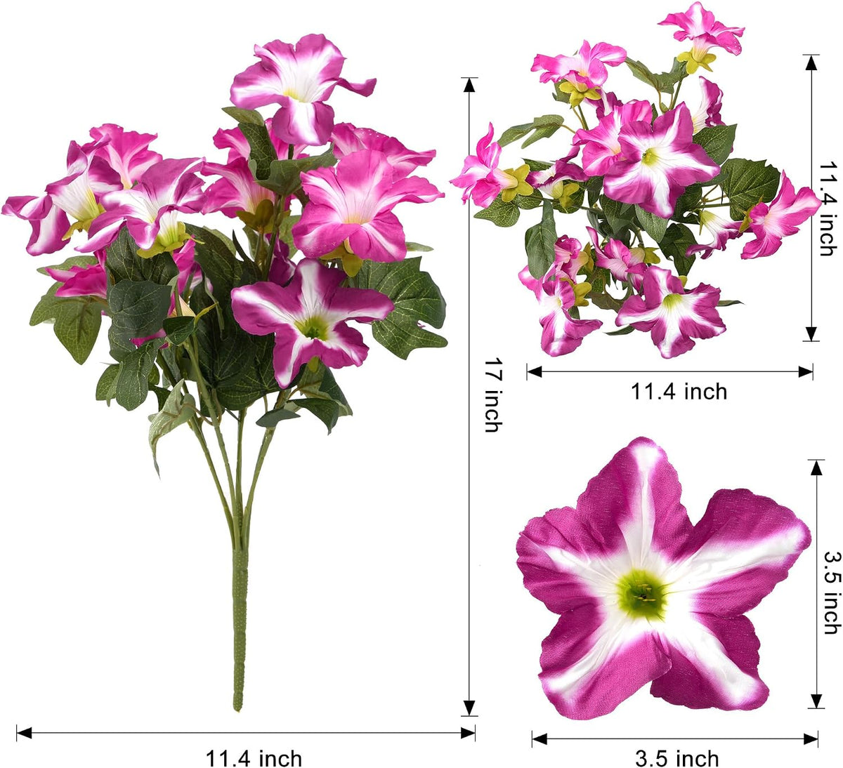 Artificial Fake Flowers Plants for Outdoor Decoration, 4PCS Faux Petunias Silk Flower UV Resistant No Fade for Home Outside Garden Balcony Yard Porch Realistic Indoor Decor (PurplePink)