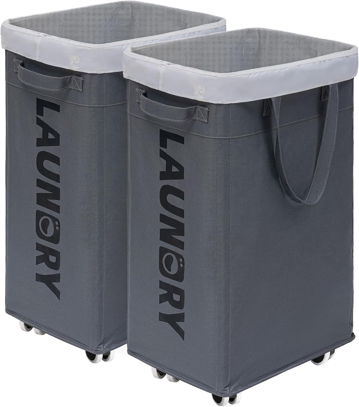 CHICVITA 75L Rolling Laundry Basket with Wheels 2-Pack, Wash Bags, Grey