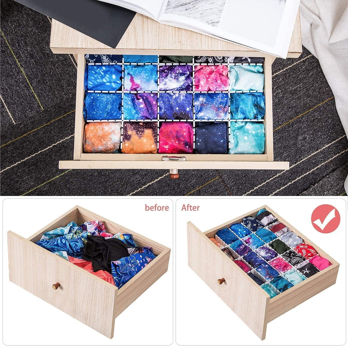40Pcs Drawer Dividers, Adjustable Drawer Organizer for Socks, Underwear, Makeup, Can Help Tidy Kitchen, Bedroom, Dresser White